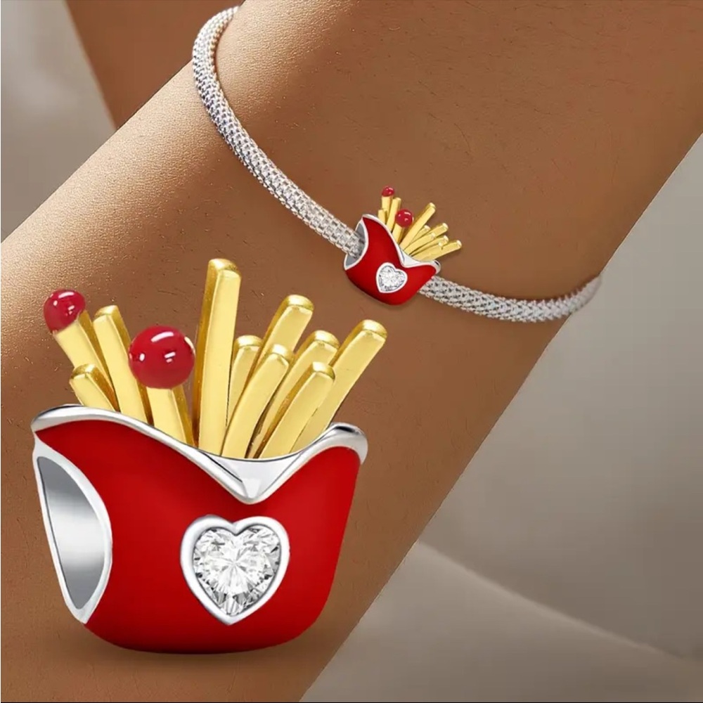 925 French Fry Lovers 🍟 Bracelet Charm For Pandora-NWT